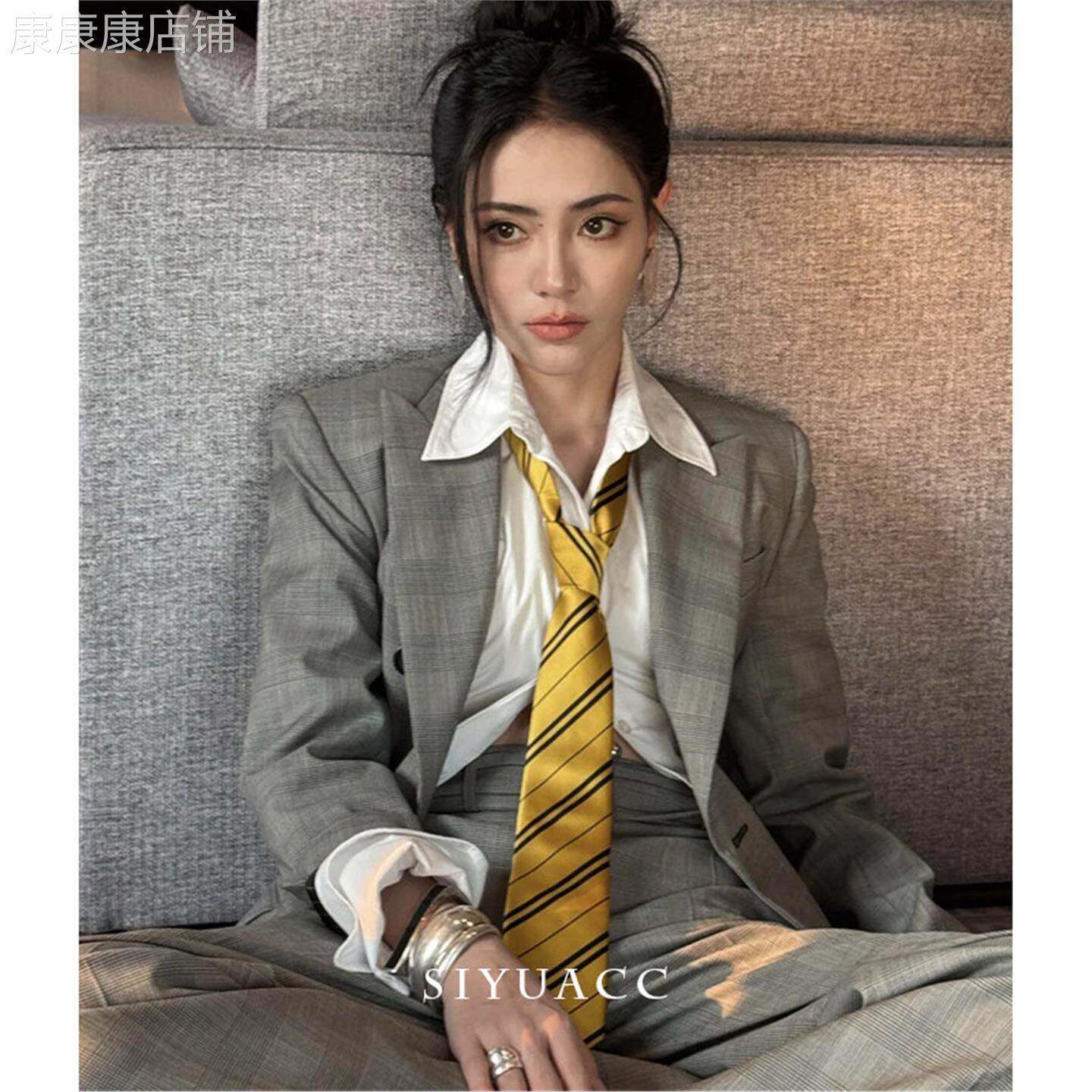 谢可寅同款黄色条纹领带设计感小众高智感时尚休闲领巾女款配饰女
