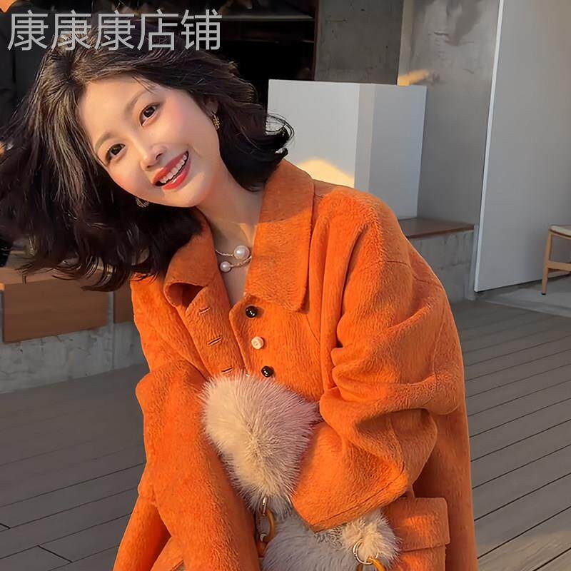 老钱风橙色双面羊毛呢子大衣女25秋季小个子高级感长款毛呢外套冬