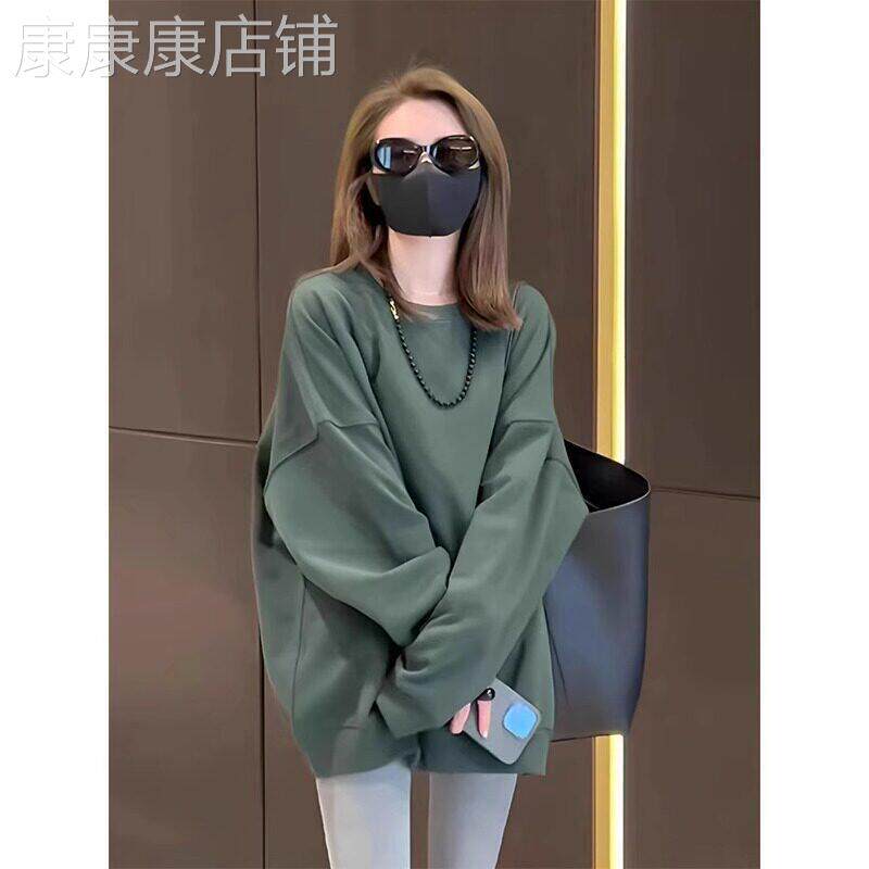 墨绿色卫衣女春秋季2026新款韩式宽松显瘦简约休闲套头打底衫上衣