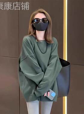 墨绿色卫衣女春秋季2026新款韩式宽松显瘦简约休闲套头打底衫上衣
