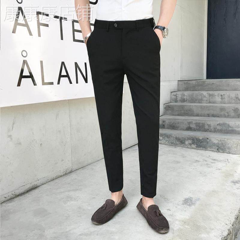 男士休闲西裤商务正装弹力修身小脚裤英伦免烫坠感西装男黑色长裤
