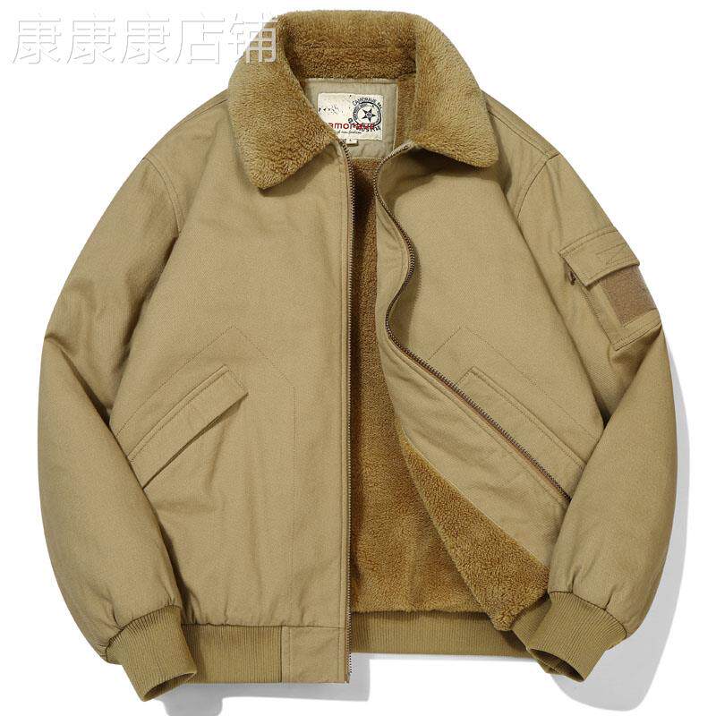 羊羔绒外套男士秋冬季款加绒加厚棉服美式工装覆古飞行员夹克棉衣