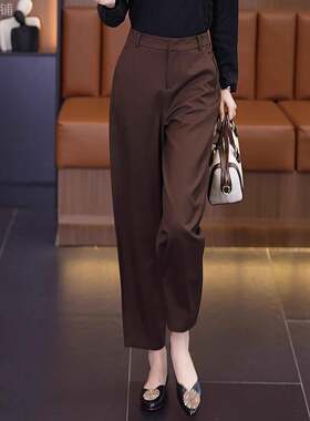 小众咖色宽松西装裤女春秋2025新款直筒裤高腰显瘦垂感萝卜烟管裤