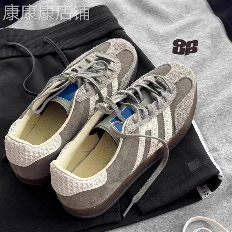 潮牌灰色德训鞋男女款2025秋季新款覆古阿甘板百搭厚底增高休闲鞋