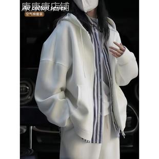 慵懒风连帽卫衣女运动服外套简约休闲宽松卫裤两件套学生秋冬套装