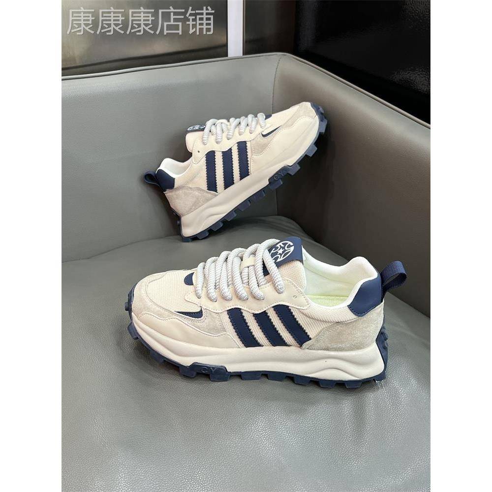 男鞋秋季2025新款三道杠阿甘鞋网面透气老爹鞋男士厚底运动休闲鞋