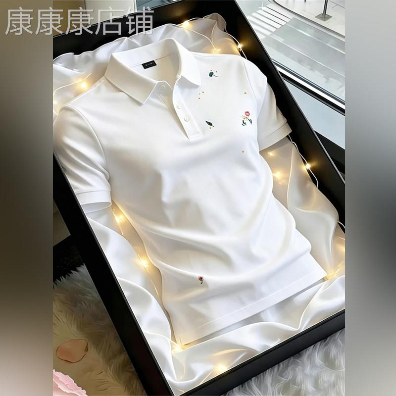 轻奢男款白色短袖polo衫2026夏季痞帅休闲翻领t恤修身刺绣上衣潮