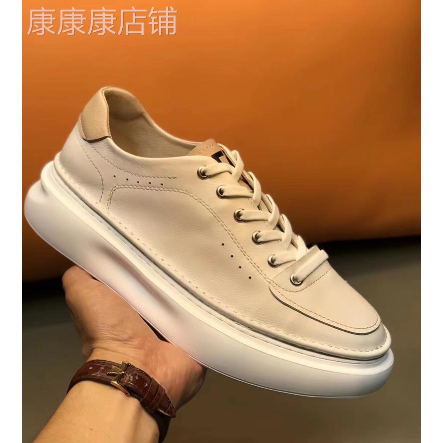 韩国专柜潮牌真皮男鞋厚底增高ins休闲鞋简约复古软皮轻奢板鞋男