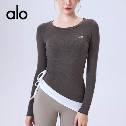 AIo 撞色抽绳显瘦上衣女外穿健身服跑步瑜伽长袖训练运动T恤