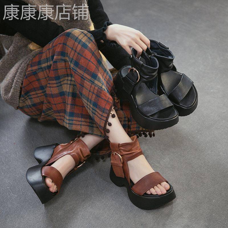 BAJEET/西班牙 干练飒爽 通勤真皮高帮凉鞋侧拉链小个子增高女鞋
