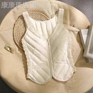吊带羽绒马甲女2025秋冬新款欧货叠穿内搭背心小个子短款无袖上衣
