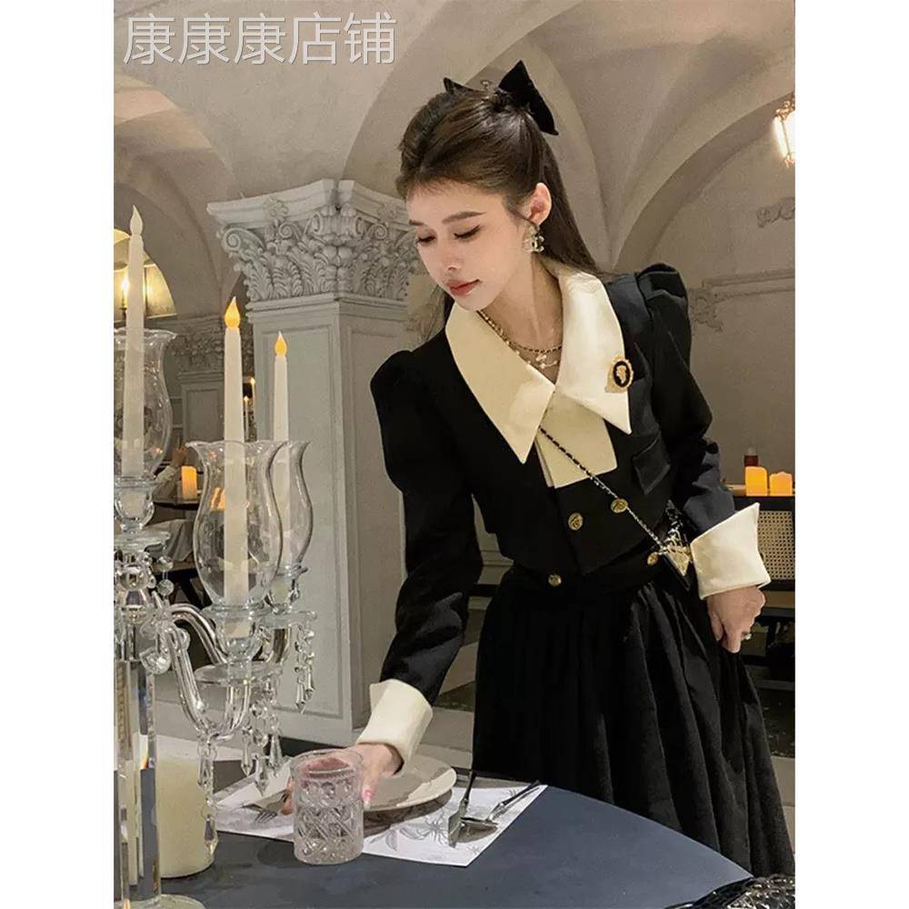 欧洲站新款赫本风名媛高级感西装外套气质穿搭生日宴会礼服两件套