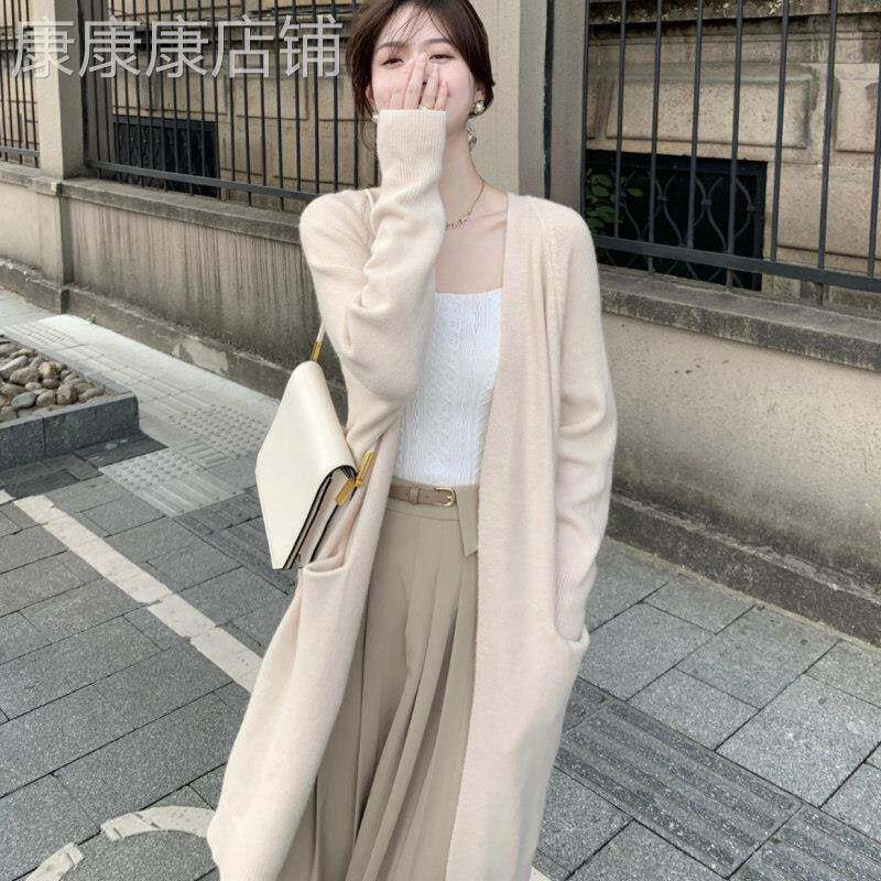 白色针织开衫女春秋2025年新款宽松慵懒风中长款加厚百搭毛衣外套