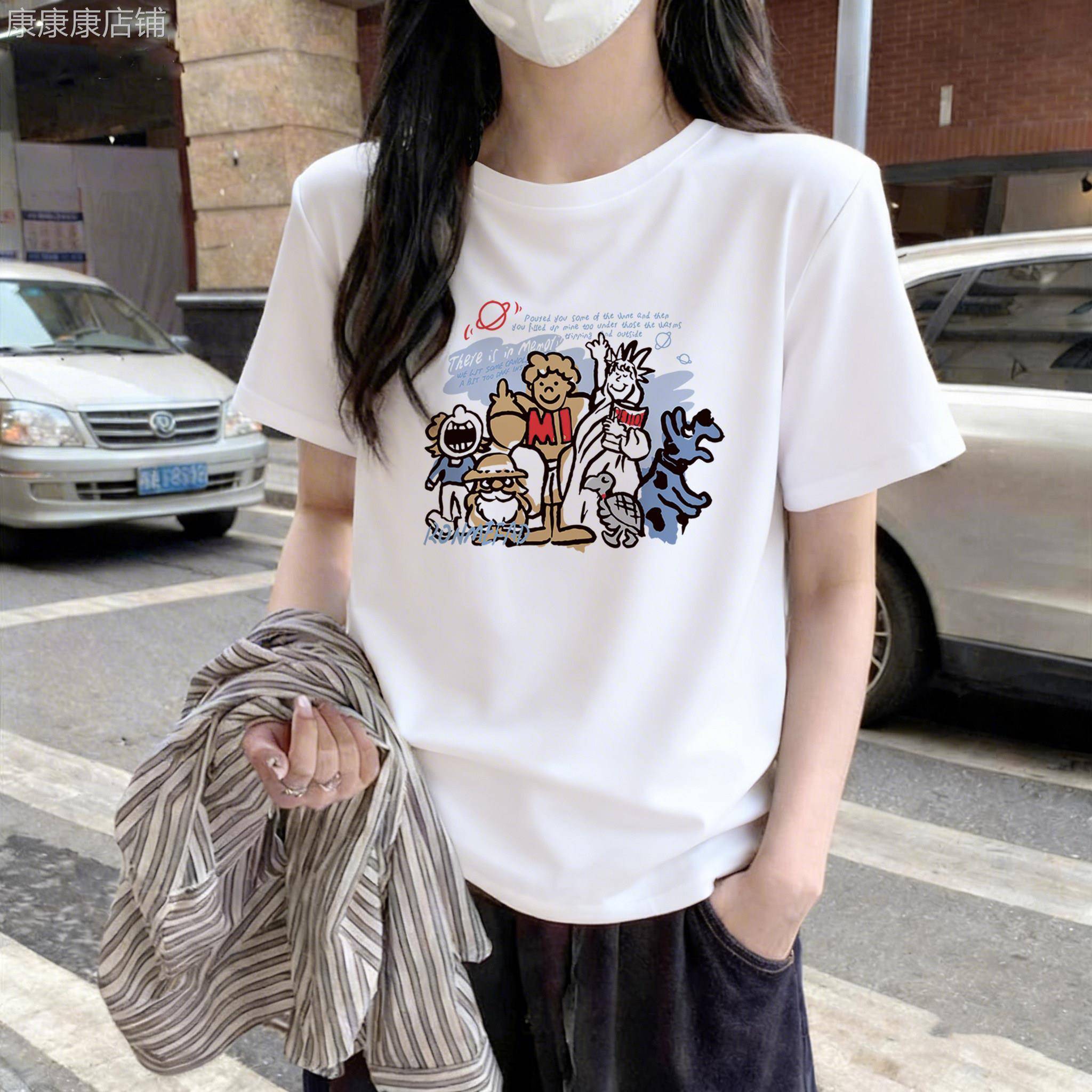 正肩T恤女款2026新款白色夏季宽松慵懒风大尺码胖mm巨好看短袖上