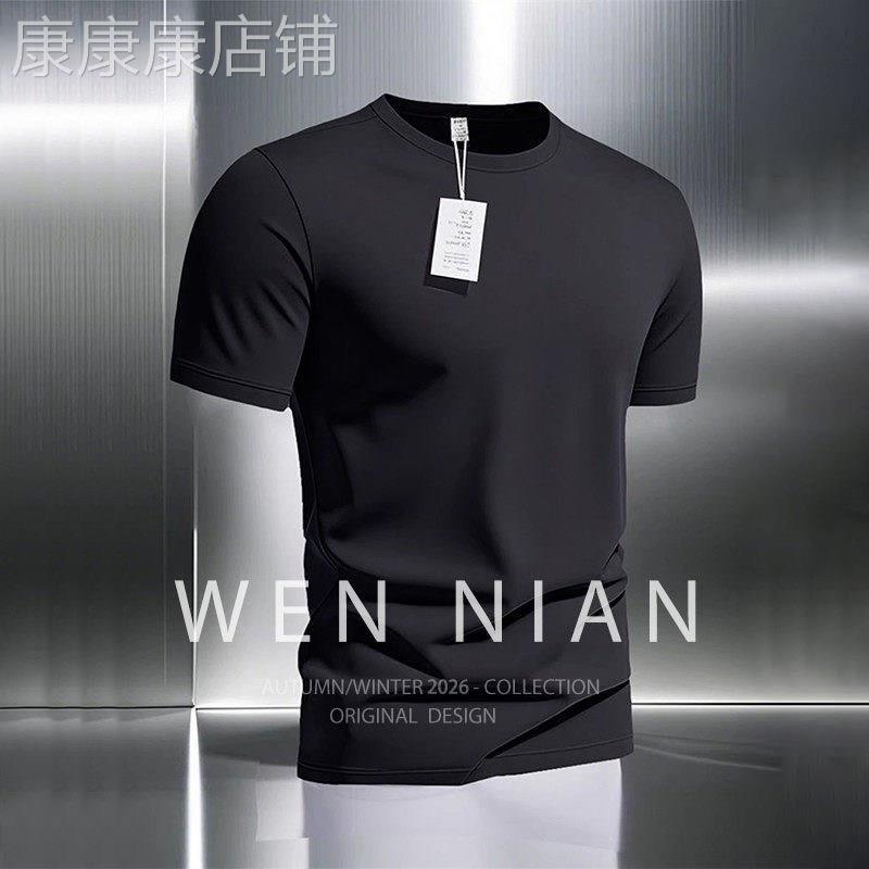 韩国WEN NIAN重磅运动短袖T恤男2026夏季显肌肉痞帅半袖上衣潮牌