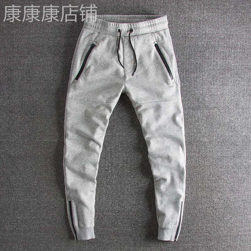 拉炼运动卫裤男潮牌重磅收口束脚加绒加长抽绳拼接美式覆古休闲裤