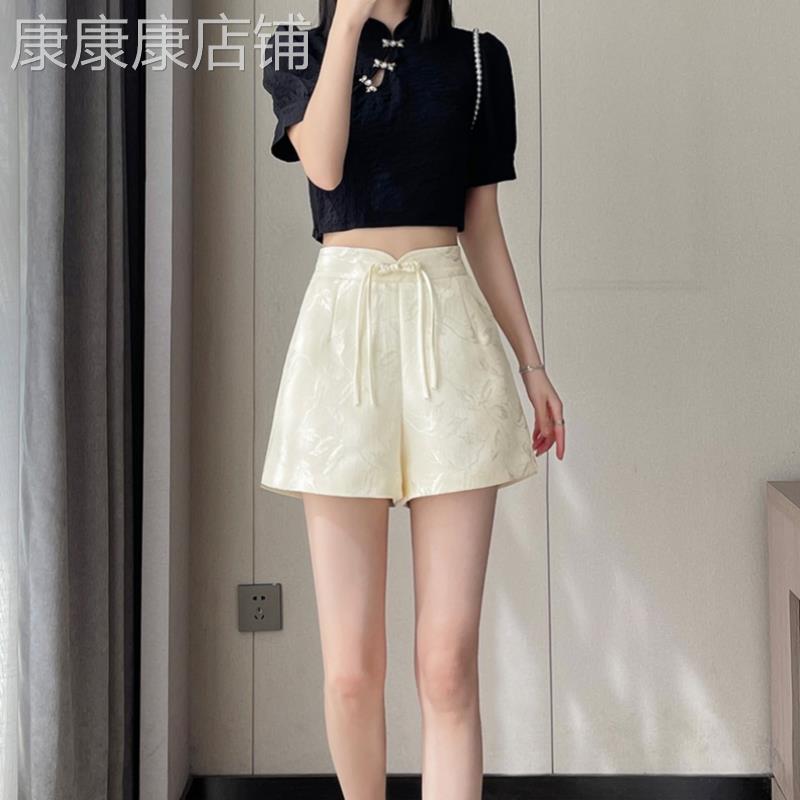 潮牌1212新中式国风提花短裤女夏季新款高腰a字显瘦新款阔腿热裤