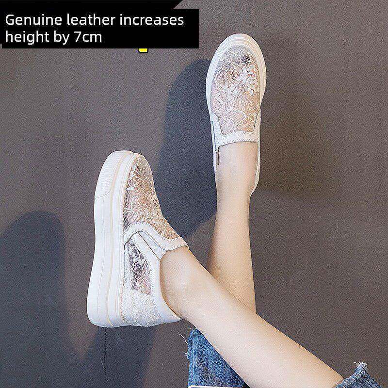 采购产品明星厚底凉鞋的妇女，夏季网状真皮拖鞋，内增高网透气的