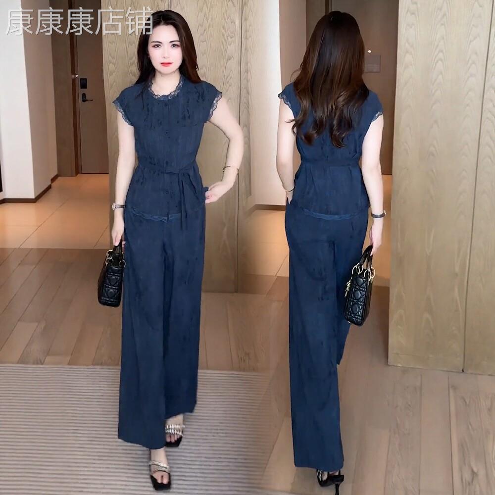 时尚休闲套装女2026夏季新款洋派衬衫上衣阔腿裤气质显瘦两件套潮