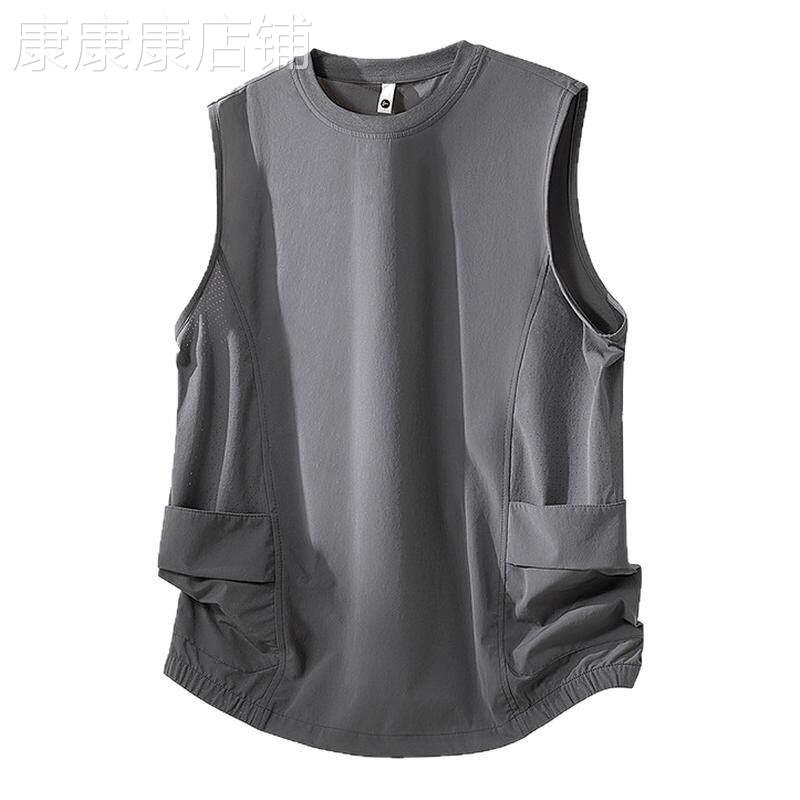 潮牌美式宽松舒适百搭无袖背心t恤男士夏季薄款简约帅气运动体恤