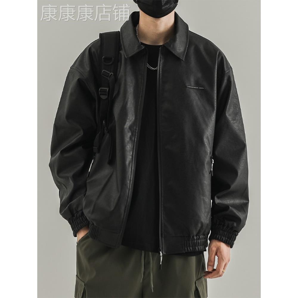 it neith BIAS潮牌皮衣夹克男ins潮流休闲宽松机车服加棉PU皮外套