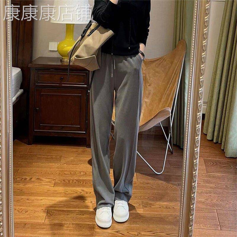 垂感灰色冰丝阔腿裤子女裤2026新款夏季薄款高腰长裤直筒宽松休闲