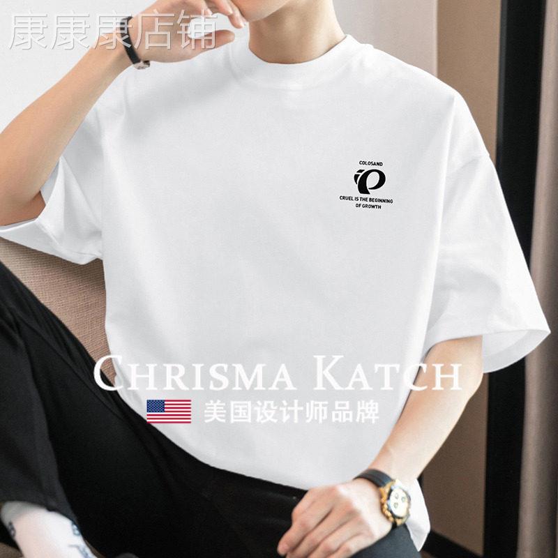出口美国⭐Chrisma Katch~美式纯棉短袖t恤男圆领白色宽松半袖