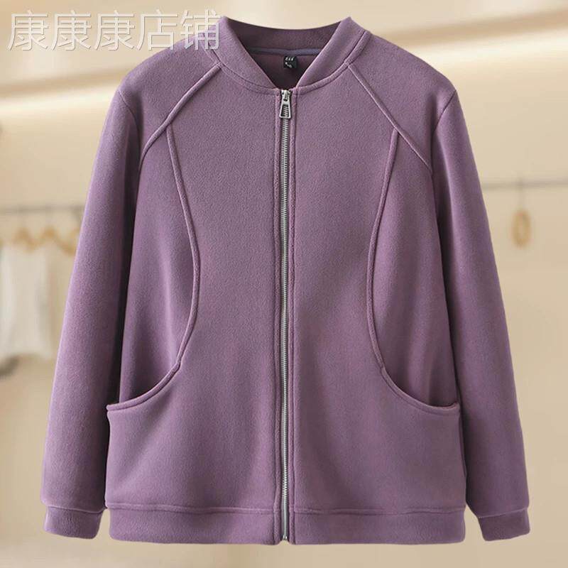 中老年休闲卫衣双面摇粒绒外套女秋冬2026加厚开衫加大码保暖绒衫