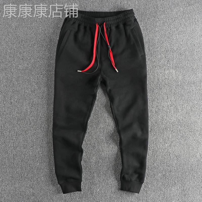 代购香港潮男秋冬重磅撞色直筒束脚裤运动裤加绒加厚男士休闲卫裤