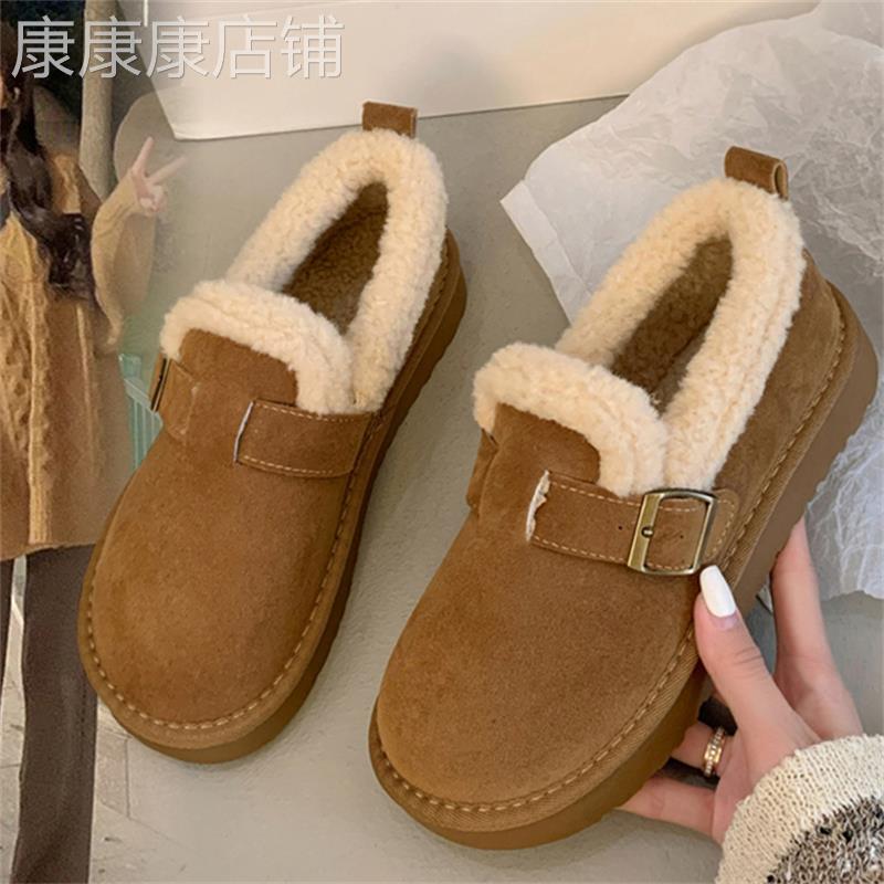 厚底加绒豆豆勃肯鞋女雪地靴2025新款冬季女鞋子一脚蹬保暖大棉鞋