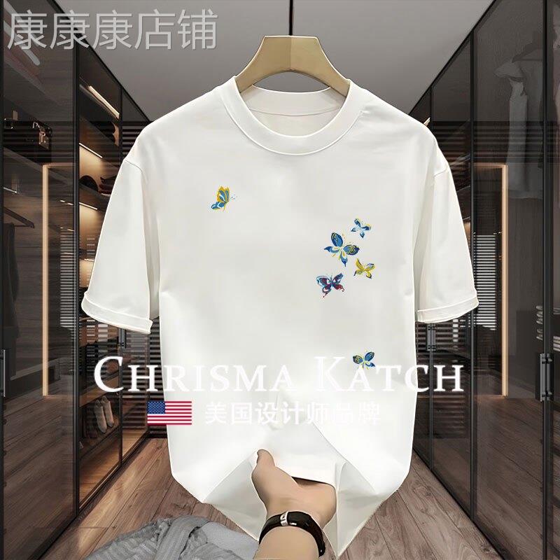 出口美国⭐Chrisma Katch~蝴蝶印花高端设计感青年短袖宽松T恤