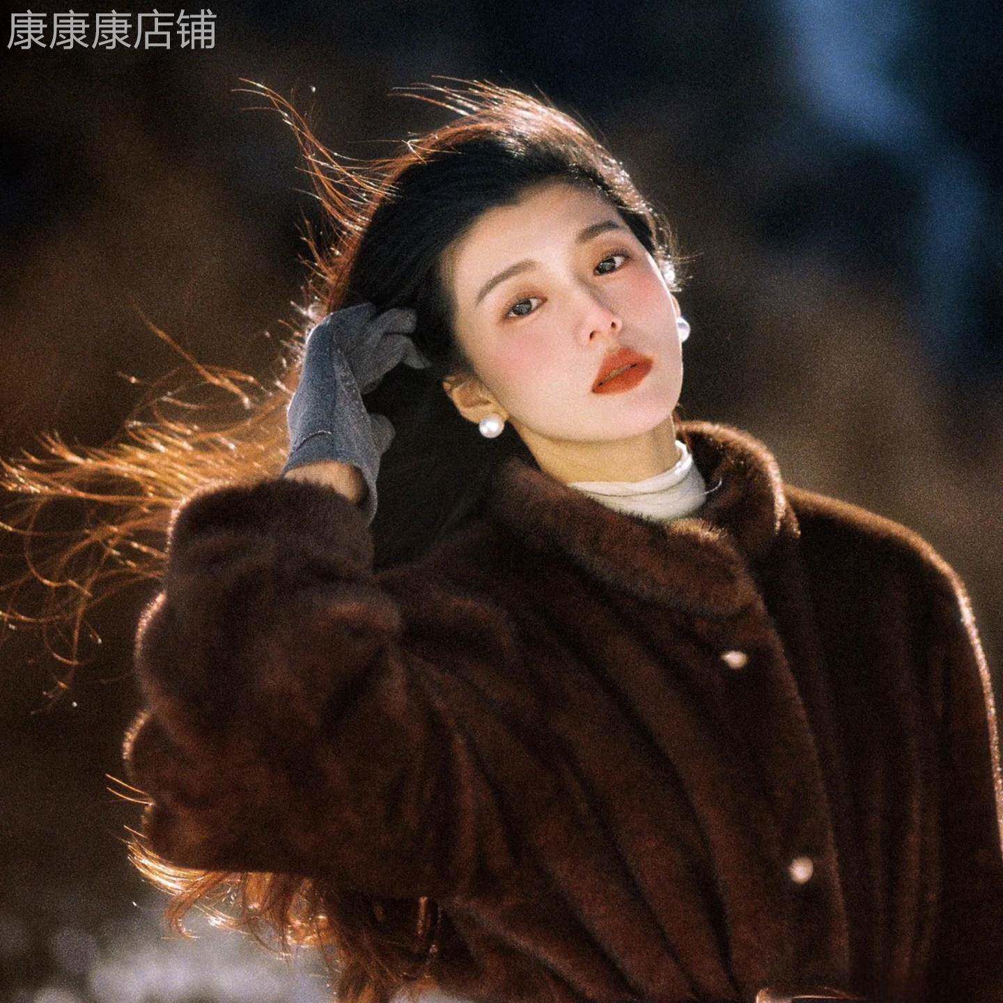 欧洲站女冬季奢华棕色水貂毛皮草外套高级皮毛一体长款貂皮外套