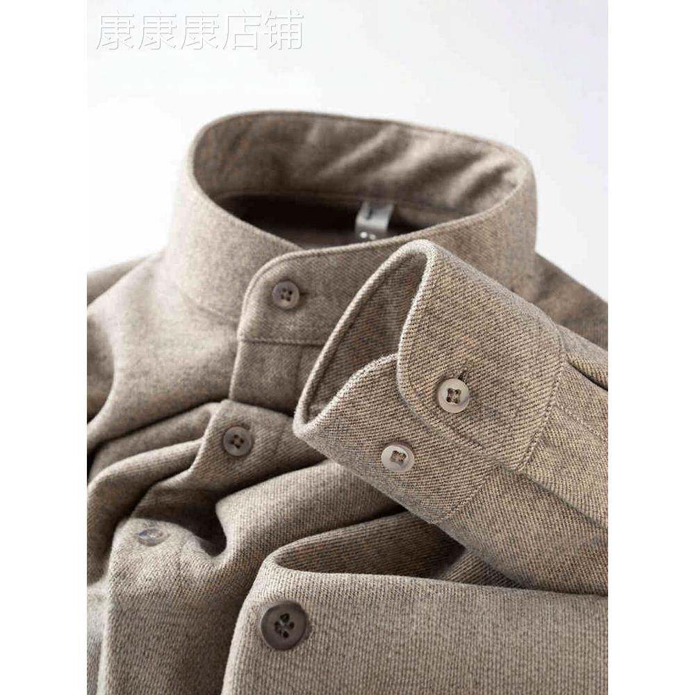 采购产品高档立领羊毛男衬衫,秋冬长袖丝绒暖身中年休闲商务男圆