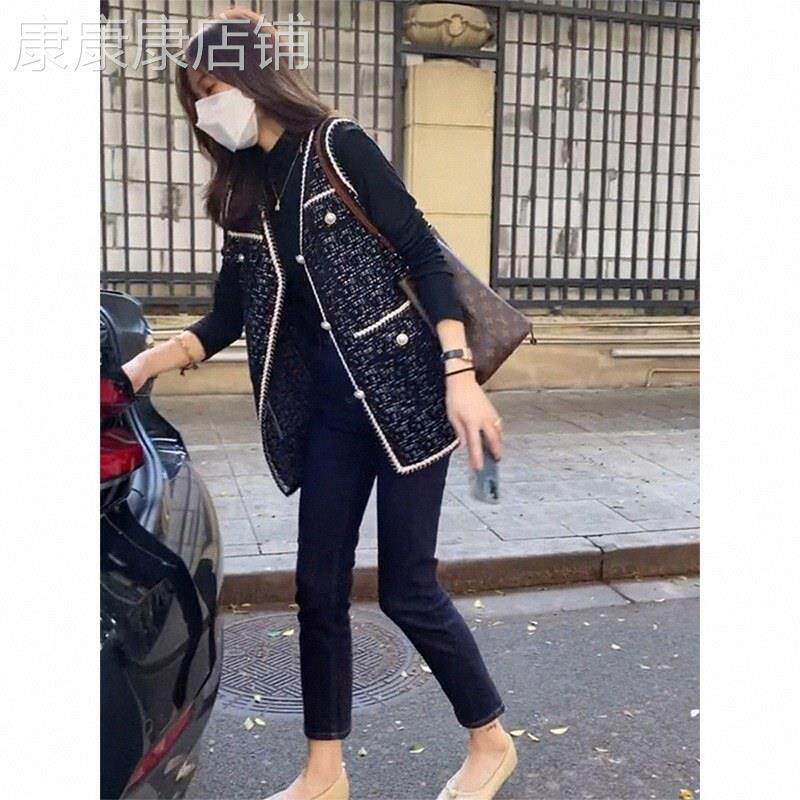 小香风毛衣马夹外套女春秋欧货针织马甲背心外搭小个子粗花呢坎肩