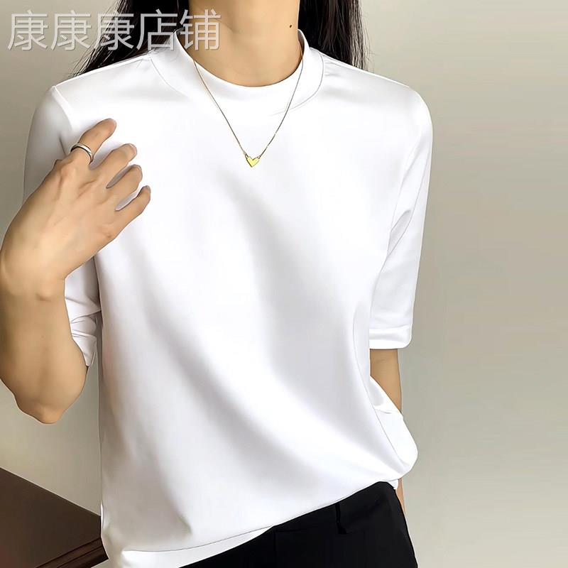 高端白色纯棉短袖t恤女士夏2026新款韩版宽松显瘦洋气七分袖上衣