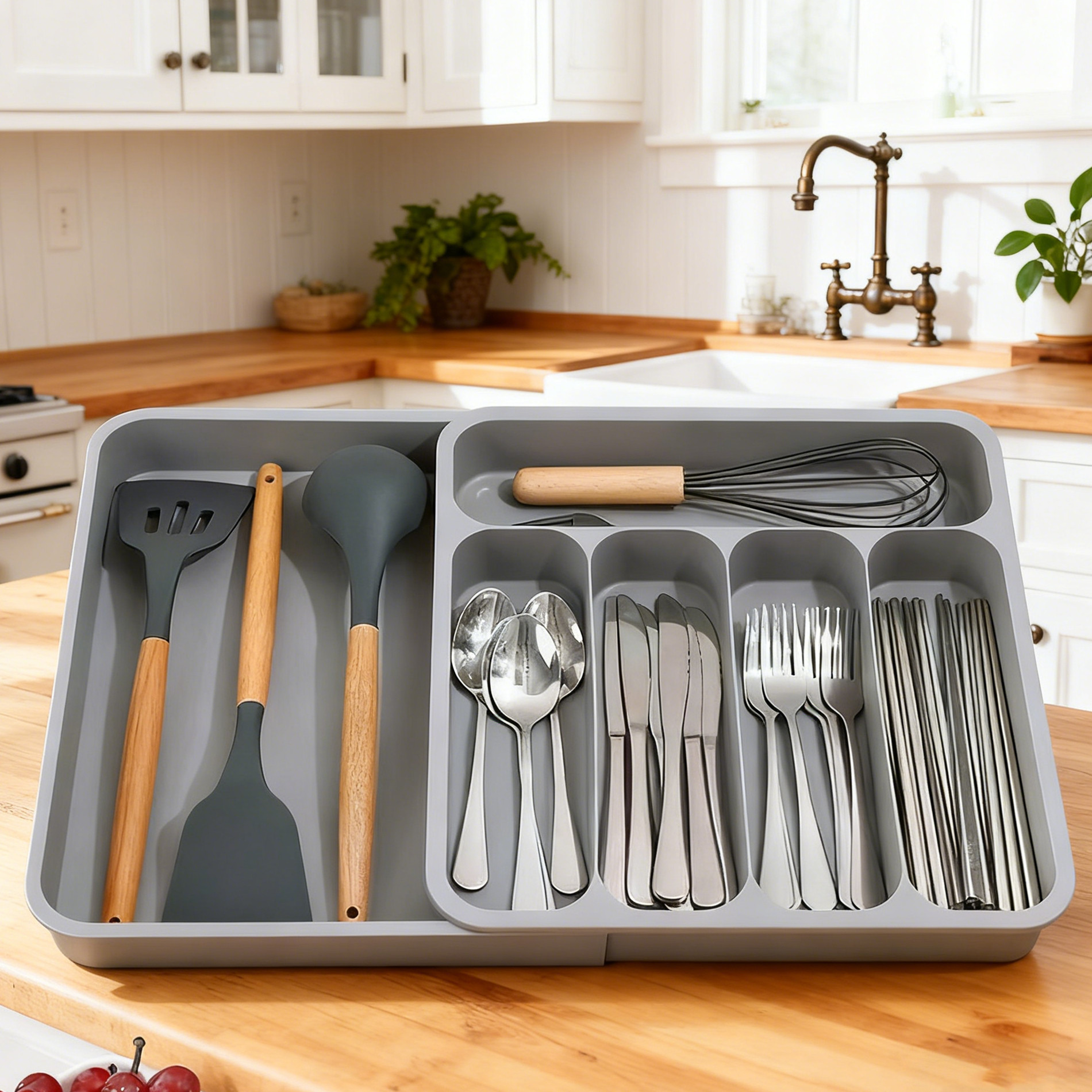 抽屉整理收纳盒【可伸缩款】厨房刀叉筷餐具分格神器橱柜分类储物