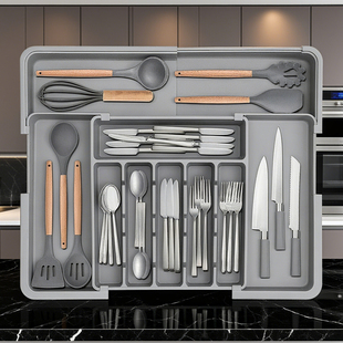 抽屉收纳神器【四面伸缩】厨房餐具收纳盒筷子和勺子整理储物分格