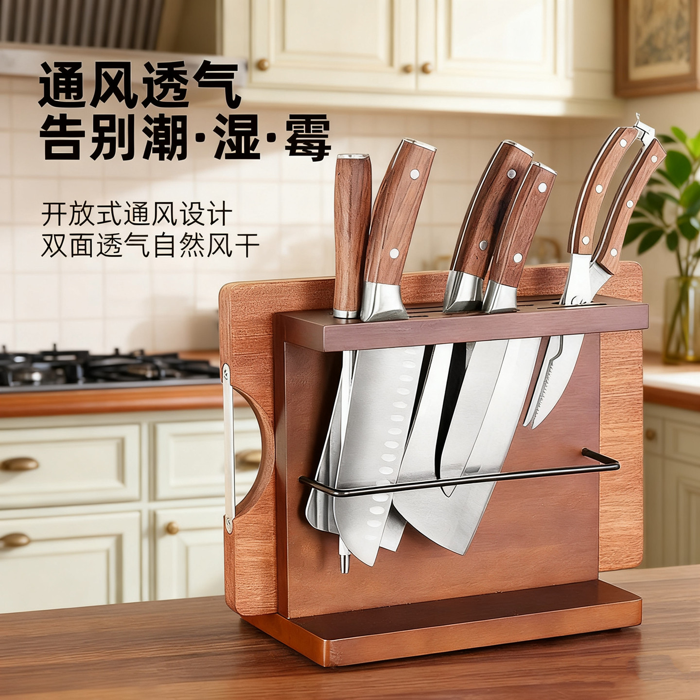 橡胶木刀架【厨房实木刀具架】