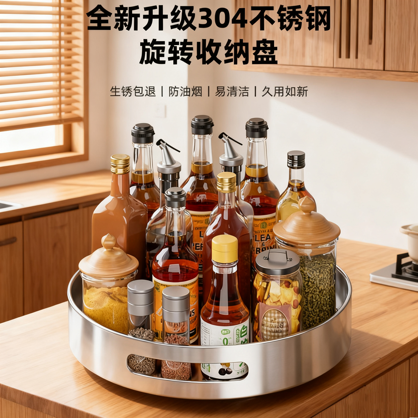 【不锈钢旋转置物架】厨房托盘