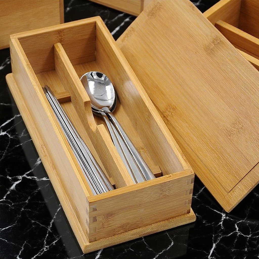 日式竹质餐具收纳盒【带盖防尘】餐厅家用刀叉勺筷子整理储物神器,餐饮具,餐具笼/架,淘宝优惠券,粉丝福利购,淘宝优惠卷