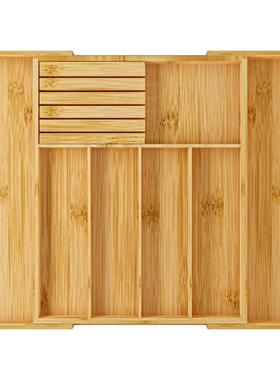 竹制整理盒带刀架【可伸缩款】抽屉分格神器厨房橱柜餐具刀叉收纳