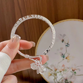 999.9足银手镯女纯银年轻款 平安健康宫铃红绳礼物 开口实心新中式