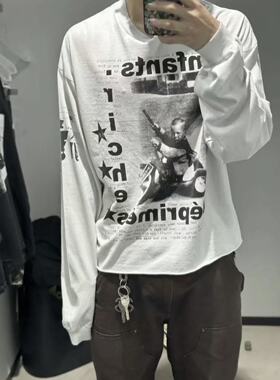 区别市场 ERD忧郁的富二代白色富少射箭美式三轮车印花宽松长袖T