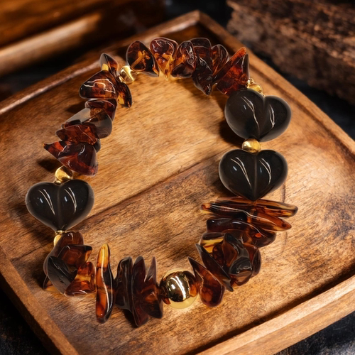 花珀随形冰曜屁桃手串 爱心手链复古民族风手饰 默认微瑕