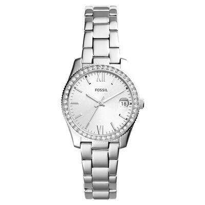 代购Fossil化石女士腕表日期夜光计时防刮钢带金属防水银色商务