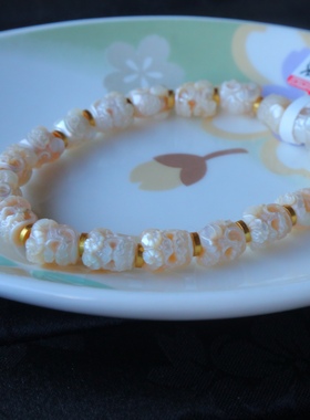 7.5mm天然保真淡水珍珠精工雕刻男爵顶珠配饰文玩佛珠手串