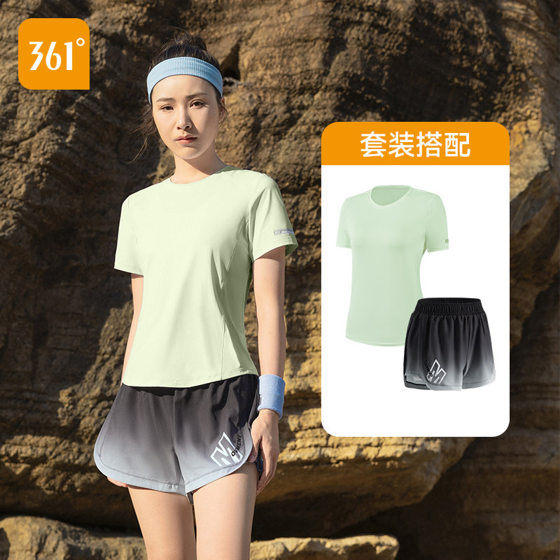 361运动套装女夏薄款晨跑服凉感透气瑜伽服短袖短裤跑步衣健身服