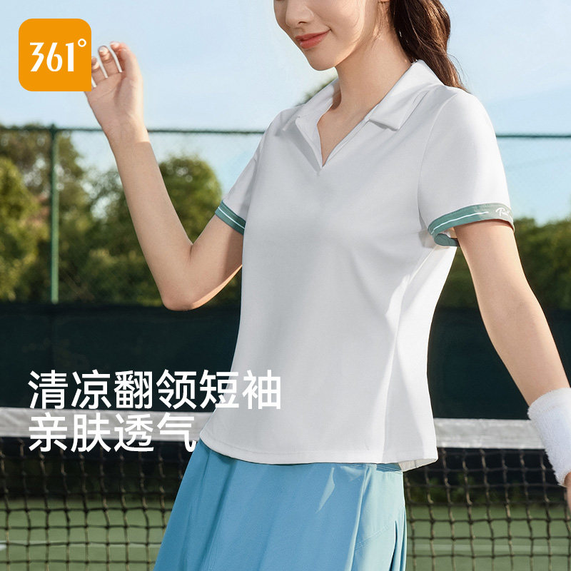 361运动上衣短袖夏季新款翻领羽毛球服白色健身衣修身polo衫t恤女