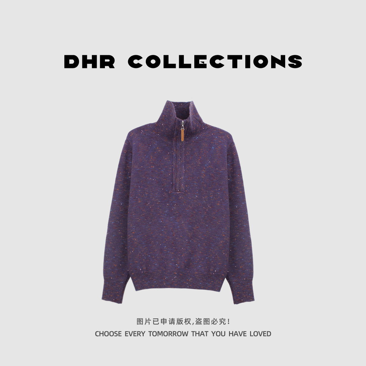 豆豆9【半拉链针织衫】绵羊毛亮片翻领慵懒百搭毛衣-5309825UM