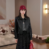 皮衣外套女 复古港风单排扣休闲百搭短款 26CW68921 洒脱 豆豆DE